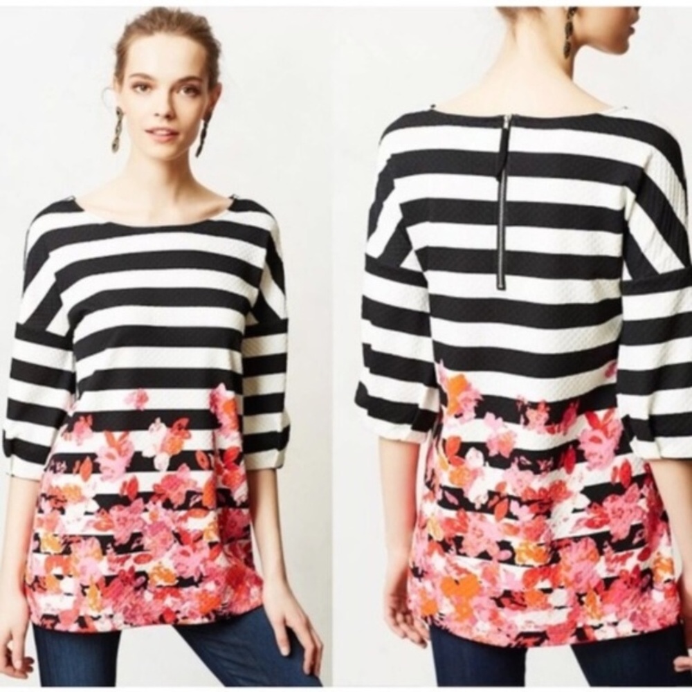 POSTMARK Linnea black + white striped floral tunic